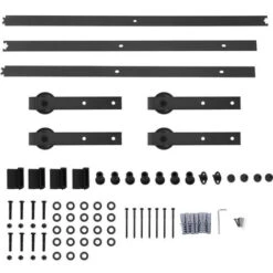 366CM Quincaillerie Kit De Rail Pour Double Porte Coulissante, Ensemble Industriel Hardware Kit Pour Porte Suspendue En Bois Système De Porte Avec Roulettes Et Rail(Style Classique) -Promos Matériel Boutique 35985508 3