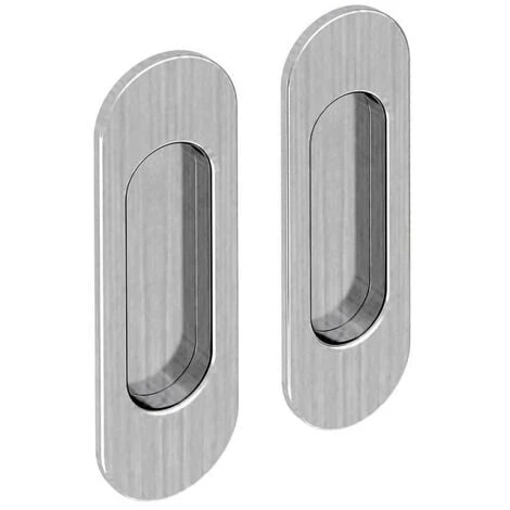 Lot De 2 Poignées à Encastrer Ovales, Acier Finition Satiné 1 Lot De 2 Poignées à Encastrer Ovales, Acier Finition Satiné