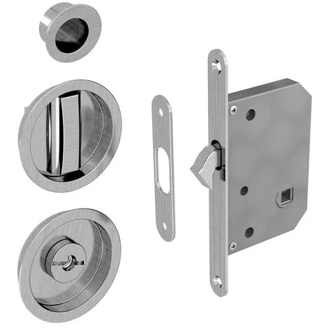 Kit Serrure à Condamnation, Poignée Ronde, Acier Finition Satiné 1 Kit Serrure à Condamnation, Poignée Ronde, Acier Finition Satiné