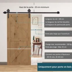 HOMCOM Kit De Porte Coulissante Système Galandage Pour Porte épaisseur 35-45 Ou 40-45 Mm Longueur Rail 1,83 M Charge Max. 100 Kg Acier Brun -Promos Matériel Boutique 36988691 4