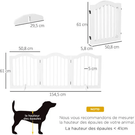 PawHut Barrière Modulable Pliable Barrière De Sécurité 154,5L X 61H Cm MDF Blanc 3 PawHut Barrière Modulable Pliable Barrière De Sécurité 154,5L X 61H Cm MDF Blanc – Image 3