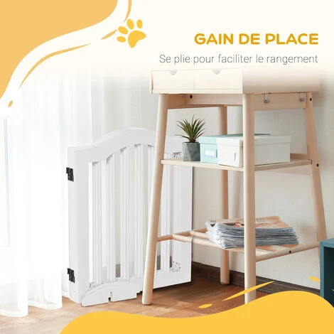 PawHut Barrière Modulable Pliable Barrière De Sécurité 154,5L X 61H Cm MDF Blanc 5 PawHut Barrière Modulable Pliable Barrière De Sécurité 154,5L X 61H Cm MDF Blanc – Image 5