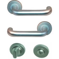 Ensemble De Poignées De Porte Ulysse Sur Rosaces Avec Condamnation Et Décondamnation Aluminium Perlé