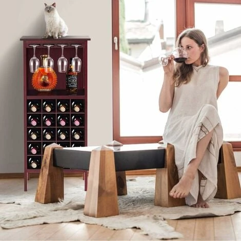 GOPLUS Casier A Vin, Avec 20 Emplacements Et Porte-gobelet, Etagere A Bouteille En Pin 42 X 24,5 X 96 CM Pour Cave, Collier, Cuisine, Salon, Chambre (Brun Fonce) 2 GOPLUS Casier A Vin, Avec 20 Emplacements Et Porte-gobelet, Etagere A Bouteille En Pin 42 X 24,5 X 96 CM Pour Cave, Collier, Cuisine, Salon, Chambre (Brun Fonce) – Image 2