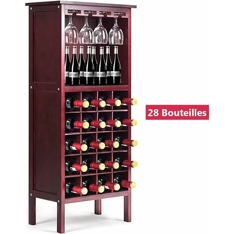 GOPLUS Casier A Vin, Avec 20 Emplacements Et Porte-gobelet, Etagere A Bouteille En Pin 42 X 24,5 X 96 CM Pour Cave, Collier, Cuisine, Salon, Chambre (Brun Fonce) 3 GOPLUS Casier A Vin, Avec 20 Emplacements Et Porte-gobelet, Etagere A Bouteille En Pin 42 X 24,5 X 96 CM Pour Cave, Collier, Cuisine, Salon, Chambre (Brun Fonce) – Image 3