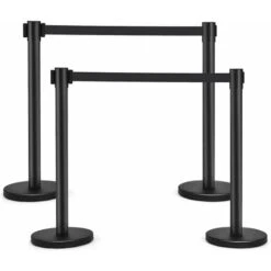 COSTWAY 4 Poteaux De Guidage Guide File Avec 2 Sangles Rétractable 2 M En Acier Inoxydable Pour Aéroport, Théâtres, Cinéma Noir