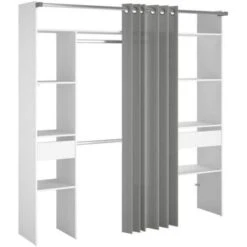 EKIPA Dressing Avec Rideau - 2 Tiroirs Et 2 Colonnes - Décor Blanc - L 198 X P 40 X H 203 Cm - ARTIC
