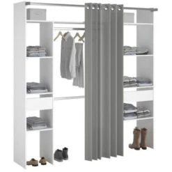 EKIPA Dressing Avec Rideau - 2 Tiroirs Et 2 Colonnes - Décor Blanc - L 198 X P 40 X H 203 Cm - ARTIC -Promos Matériel Boutique 41321816 4