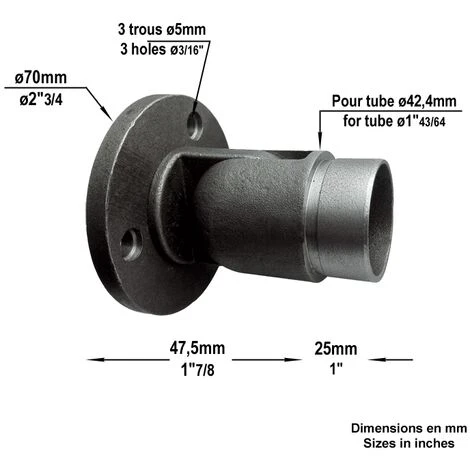 Connecteur Acier Mural Diam 42,4mm 3 Connecteur Acier Mural Diam 42,4mm – Image 3