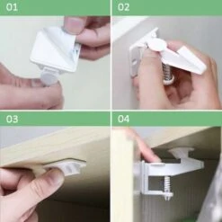 Bébé Sécurité Serrures 10 Pcs De Cabinet Enfant Macaron, Verrous Invisibles Pour Frigo Tiroirs Placards Avec 3M Ruban Adhésif Aucun Outil Ou Forage Requis(Blanc) -Promos Matériel Boutique 42741292 5