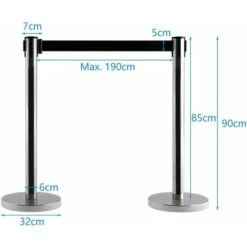 COSTWAY 6 Poteaux De Guidage Guide File Avec 3 Sangles Rétractable 2 M En Acier Inoxydable Pour Aéroport, Théâtres, Cinéma Noir -Promos Matériel Boutique 43227214 5