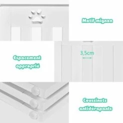 COSTWAY Barrière Autoportante Pour Chien 4 Panneaux En Bois Charnières Métalliques à 360° Sans Perçage Pour Maison Escaliers Blanc -Promos Matériel Boutique 44774413 3
