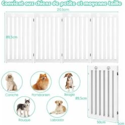 COSTWAY Barrière Autoportante Pour Chien 4 Panneaux En Bois Charnières Métalliques à 360° Sans Perçage Pour Maison Escaliers Blanc -Promos Matériel Boutique 44774413 5