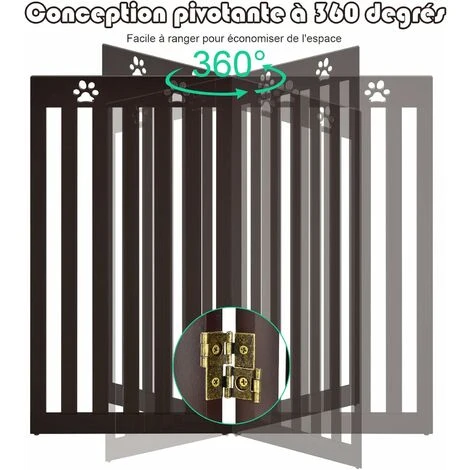 COSTWAY Barrière Autoportante Pour Chien 3 Panneaux En Bois Charnières Métalliques à 360° Sans Perçage Pour Maison Escaliers Marron 2 COSTWAY Barrière Autoportante Pour Chien 3 Panneaux En Bois Charnières Métalliques à 360° Sans Perçage Pour Maison Escaliers Marron – Image 2