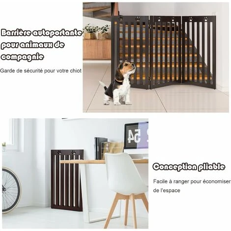 COSTWAY Barrière Autoportante Pour Chien 3 Panneaux En Bois Charnières Métalliques à 360° Sans Perçage Pour Maison Escaliers Marron 4 COSTWAY Barrière Autoportante Pour Chien 3 Panneaux En Bois Charnières Métalliques à 360° Sans Perçage Pour Maison Escaliers Marron – Image 4