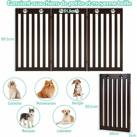 COSTWAY Barrière Autoportante Pour Chien 3 Panneaux En Bois Charnières Métalliques à 360° Sans Perçage Pour Maison Escaliers Marron 5 COSTWAY Barrière Autoportante Pour Chien 3 Panneaux En Bois Charnières Métalliques à 360° Sans Perçage Pour Maison Escaliers Marron – Image 5