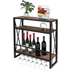 Etagère à Bouteille Mural Avec Casier En Verreen Bois Métal Range Bouteille Vin En 3 Etages Pour 12 Bouteilles De Vin Rack
