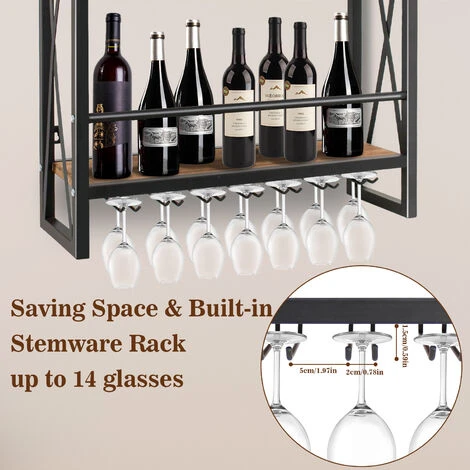 Etagère à Bouteille Mural Avec Casier En Verreen Bois Métal Range Bouteille Vin En 3 Etages Pour 12 Bouteilles De Vin Rack 3 Etagère à Bouteille Mural Avec Casier En Verreen Bois Métal Range Bouteille Vin En 3 Etages Pour 12 Bouteilles De Vin Rack – Image 3