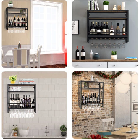 Etagère à Bouteille Mural Avec Casier En Verreen Bois Métal Range Bouteille Vin En 3 Etages Pour 12 Bouteilles De Vin Rack 5 Etagère à Bouteille Mural Avec Casier En Verreen Bois Métal Range Bouteille Vin En 3 Etages Pour 12 Bouteilles De Vin Rack – Image 5