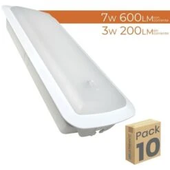 Lumière D’urgence LED 3W 200LM. Fonction D'allumage Permanent 7W. Encastrable Ou Surface Blanc Froid 6500K - Pack 10 Pcs.