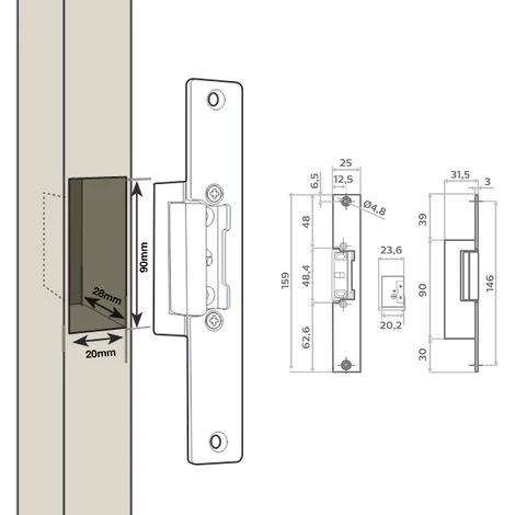 Gâche électrique Têtière Courte à Encastrer Avec Levier De Déblocage - 4 Gâche électrique Têtière Courte à Encastrer Avec Levier De Déblocage - – Image 4