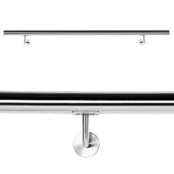 Kit Main Courante Rambarde Support Mural 160 Cm Dispositif De Fixation Escaliers Acier Affiné V2A