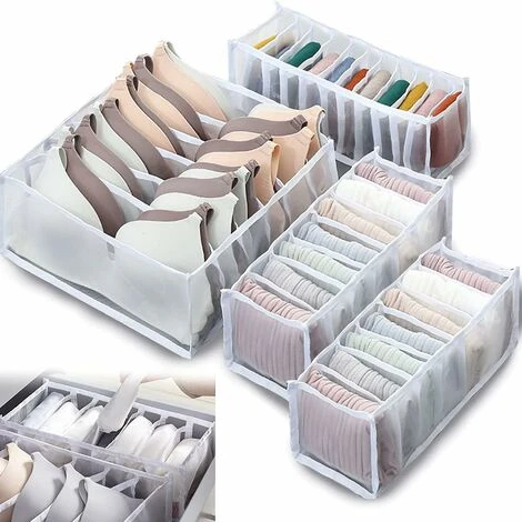 Organisateur De Tiroir Sous Vetement, Boîte De Rangement Soutien Gorge Organisation Sous Vetement Pliable Drawer Divider Organizer Rangement à Compartiments Pour Culottes Chaussettes,Starlight,4 Pcs 1 Organisateur De Tiroir Sous Vetement, Boîte De Rangement Soutien Gorge Organisation Sous Vetement Pliable Drawer Divider Organizer Rangement à Compartiments Pour Culottes Chaussettes,Starlight,4 Pcs