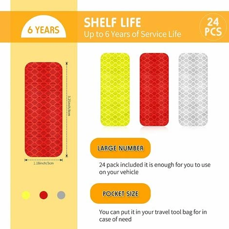24 Pcs Autocollants Réfléchissants D'Avertissement Stickers Réfléchissants De Sécurité Stickers De Visibilité Nocturne Autocollants De Bande Imperméables Pour Véhicule, 1,18 X 3,25 Pouces Guazhuni 2 24 Pcs Autocollants Réfléchissants D'Avertissement Stickers Réfléchissants De Sécurité Stickers De Visibilité Nocturne Autocollants De Bande Imperméables Pour Véhicule, 1,18 X 3,25 Pouces Guazhuni – Image 2