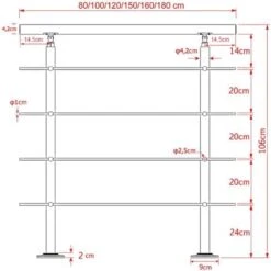 Rampe Escalier Acier Affiné V2A 4 Tiges 180cm Rambarde Main Courante Balustrade -Promos Matériel Boutique 4985428 3