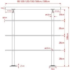 Rampe Escalier Acier Affiné V2A 3 Tiges 180cm Rambarde Main Courante Balustrade -Promos Matériel Boutique 4985446 3