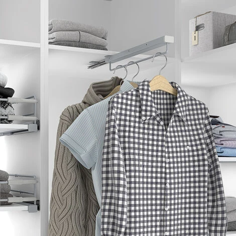 Porte-cintres Coulissant - Acier Chromé Et Pvc Gris Argent - 15 Kg - Longueur : 290 Mm - MENAGE&CONFORT 2 Porte-cintres Coulissant - Acier Chromé Et Pvc Gris Argent - 15 Kg - Longueur : 290 Mm - MENAGE&CONFORT – Image 2