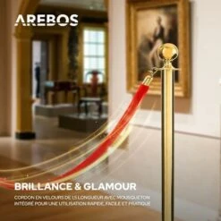 AREBOS Corde De Barrière Corde Pour Système De Guidage Avec Or Crochets 1.5m Rouge Pour Hôtel, Cinema -Promos Matériel Boutique 50150837 4