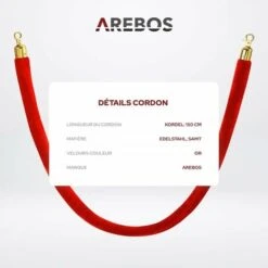 AREBOS Corde De Barrière Corde Pour Système De Guidage Avec Or Crochets 1.5m Rouge Pour Hôtel, Cinema -Promos Matériel Boutique 50150837 5