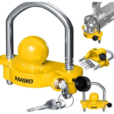MASKO® Cadenas De Remorque Pour Attelage Courant Montage Facile Protection Contre Le Vol Sécurisation De Remorque Antivol 2 Clés Serrure Croisée Particulièrement Sûre, Jaune 1 MASKO® Cadenas De Remorque Pour Attelage Courant Montage Facile Protection Contre Le Vol Sécurisation De Remorque Antivol 2 Clés Serrure Croisée Particulièrement Sûre, Jaune