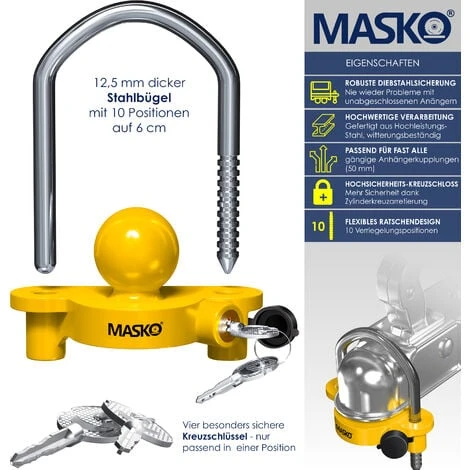 MASKO® Cadenas De Remorque Pour Attelage Courant Montage Facile Protection Contre Le Vol Sécurisation De Remorque Antivol 2 Clés Serrure Croisée Particulièrement Sûre, Jaune 2 MASKO® Cadenas De Remorque Pour Attelage Courant Montage Facile Protection Contre Le Vol Sécurisation De Remorque Antivol 2 Clés Serrure Croisée Particulièrement Sûre, Jaune – Image 2