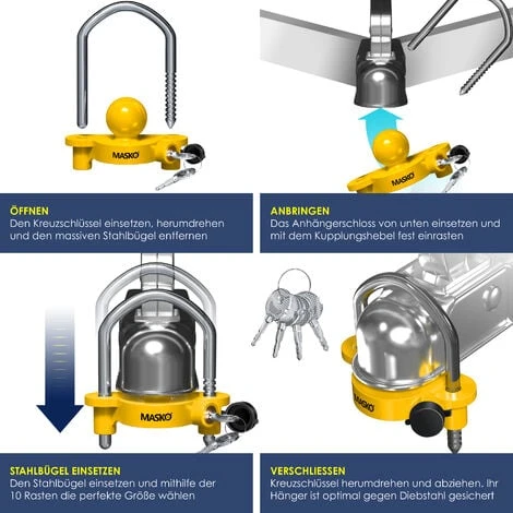 MASKO® Cadenas De Remorque Pour Attelage Courant Montage Facile Protection Contre Le Vol Sécurisation De Remorque Antivol 2 Clés Serrure Croisée Particulièrement Sûre, Jaune 3 MASKO® Cadenas De Remorque Pour Attelage Courant Montage Facile Protection Contre Le Vol Sécurisation De Remorque Antivol 2 Clés Serrure Croisée Particulièrement Sûre, Jaune – Image 3