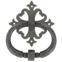 Heurtoir De Porte Fer Sur Rosace Carré Ajourée Argent Antique