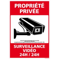 Panneau Sécurité Propriété Privée - Surveillance Vidéo 24h/24, Propriété Privée Sous Alarme, Loi Protection De La Vie Privée - Adhésif - 75 X 105 Mm