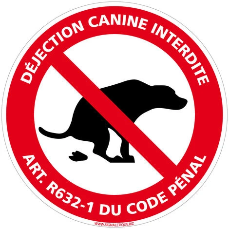 Panneau Déjection Canine Interdite - Article R632-1 Code Pénal. Panneau Crotte De Chien. Sticker, Panneau PVC Ou Aluminium - Adhésif - Diamètre 125 Mm 1 Panneau Déjection Canine Interdite - Article R632-1 Code Pénal. Panneau Crotte De Chien. Sticker, Panneau PVC Ou Aluminium - Adhésif - Diamètre 125 Mm