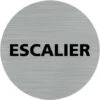 Pictogramme Escalier (Q0450). Autocollant Souple Effet Alu Brossé Ou Plaque De Porte Alu Brossé Ep 2mm Au Choix - Adhésif Aspect Aluminium Brossé - Diamètre 83 Mm