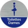 Pictogramme Toilettes Dames (Q0466). Autocollant Souple Effet Alu Brossé Ou Plaque De Porte Alu Brossé Ep 2mm Au Choix - Adhésif Aspect Aluminium Brossé - Diamètre 76 Mm