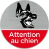 Pictogramme Attention Au Chien (Q0469). Autocollant Souple Effet Alu Brossé Ou Plaque De Porte Alu Brossé Ep 2mm Au Choix - Adhésif Aspect Aluminium Brossé - Diamètre 76 Mm