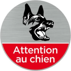 Pictogramme Attention Au Chien (Q0469). Autocollant Souple Effet Alu Brossé Ou Plaque De Porte Alu Brossé Ep 2mm Au Choix - Adhésif Aspect Aluminium Brossé - Diamètre 76 Mm