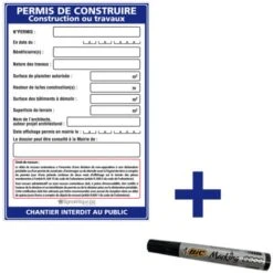 Panneau Permis De Construire, Construction Ou Travaux + Marqueur Noir (W1032). Panneau Akylux 80 X 120 Cm - Avec Oeillets -Promos Matériel Boutique 51428603 3