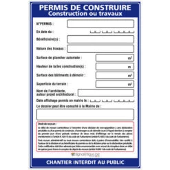 Panneau Permis De Construire, Construction Ou Travaux + Marqueur Noir (W1032). Panneau Akylux 80 X 120 Cm - Sans Oeillets