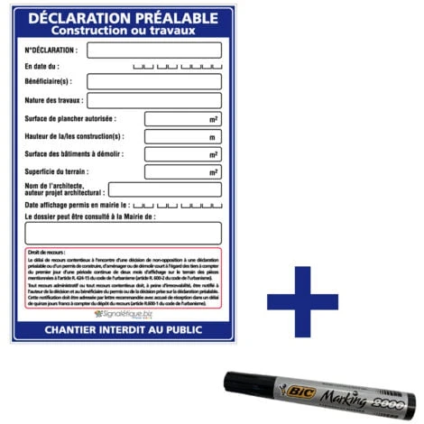Panneau Déclaration Préalable Construction Ou Travaux + Marqueur Noir (W1033). Panneau Akylux 80 X 120 Cm - Avec Oeillets 3 Panneau Déclaration Préalable Construction Ou Travaux + Marqueur Noir (W1033). Panneau Akylux 80 X 120 Cm - Avec Oeillets – Image 3