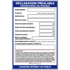 Panneau Déclaration Préalable Construction Ou Travaux + Marqueur Noir (W1033). Panneau Akylux 80 X 120 Cm - Sans Oeillets