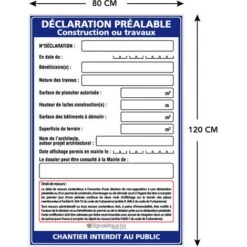 Panneau Déclaration Préalable Construction Ou Travaux + Marqueur Noir (W1033). Panneau Akylux 80 X 120 Cm - Sans Oeillets -Promos Matériel Boutique 51428607 4