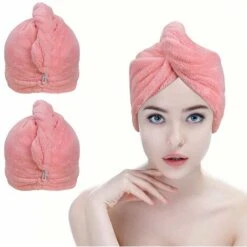 Cheveux Serviette, 2pcs Cheveux Séchage Serviettes, Super Absorbant En Microfibre Serviette Pour Cheveux Turban Avec Bouton De Design Cheveux Secs Rapidement Pour Femmes (2-pcs)，Fontainebleau