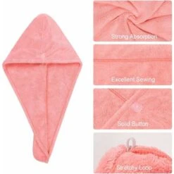 Cheveux Serviette, 2pcs Cheveux Séchage Serviettes, Super Absorbant En Microfibre Serviette Pour Cheveux Turban Avec Bouton De Design Cheveux Secs Rapidement Pour Femmes (2-pcs)，Fontainebleau -Promos Matériel Boutique 51906144 3